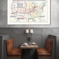 US Route 66 with time zones printable wall art poster (instant download)