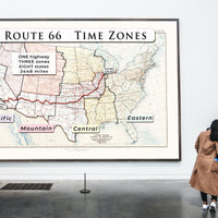 US Route 66 with time zones printable wall art poster (instant download)