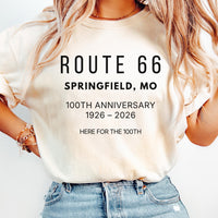 Route 66 100th Anniversary Shirt Springfield MO 1926–2026 Historic Route 66 Souvenir Tee USA Road Trip Route66 Centennial Comfort Colors Tee