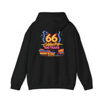 Back Print: Route 66 Retro Diner Hoodie | Vintage Roadtrip Sign, Classic Cars
