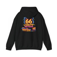 Back Print: Route 66 Retro Diner Hoodie | Vintage Roadtrip Sign, Classic Cars