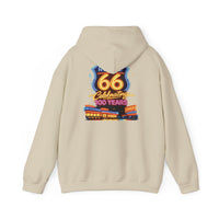 Back Print: Route 66 Retro Diner Hoodie | Vintage Roadtrip Sign, Classic Cars