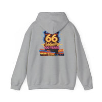 Back Print: Route 66 Retro Diner Hoodie | Vintage Roadtrip Sign, Classic Cars