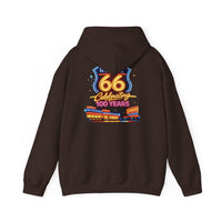 Back Print: Route 66 Retro Diner Hoodie | Vintage Roadtrip Sign, Classic Cars