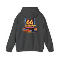 Back Print: Route 66 Retro Diner Hoodie | Vintage Roadtrip Sign, Classic Cars