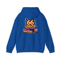 Back Print: Route 66 Retro Diner Hoodie | Vintage Roadtrip Sign, Classic Cars