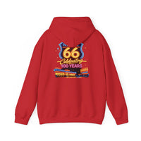Back Print: Route 66 Retro Diner Hoodie | Vintage Roadtrip Sign, Classic Cars