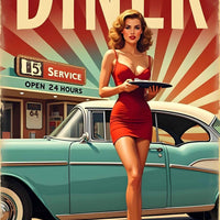 Route 66 Diner Poster Set, Retro Pin Up Car Art (Digital Download)