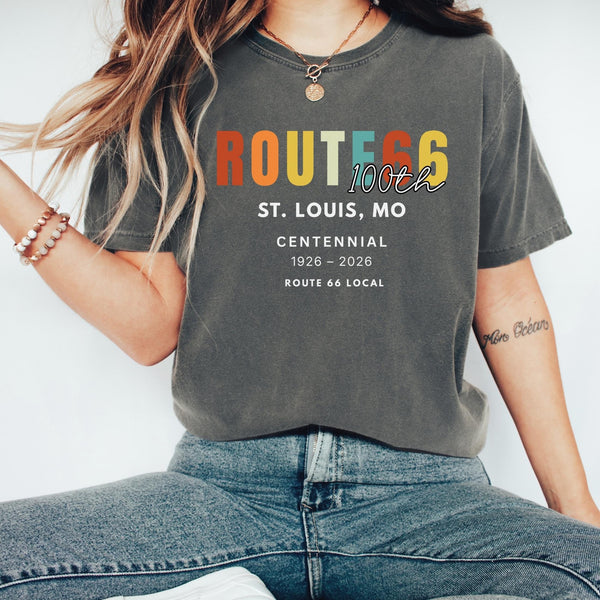 100 Years Route 66 St. Louis MO Personalized Route66 100th Anniversary Shirt 1926–2026 Historic Route 66 USA Road Trip Tshirt