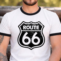 Route 66 Ringer T Shirt, Vintage Highway Sign Graphic Tee