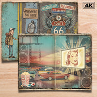 Route 66 Junk Journal Kit - Vintage Digital Download Ephemera - Printable Scrapbook Paper US Letter | 10 Double sided Pages