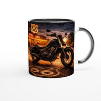 Route 65 Motorcycle Mug – Classic Cruiser at Sunset | Coffee Mug for Bikers, Gift for Men, Motorcycle Romance