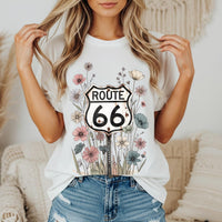 Route 66 Floral Road Sign T-Shirt | Retro Highway Wildflower Tee