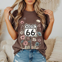 Route 66 Floral Road Sign T-Shirt | Retro Highway Wildflower Tee