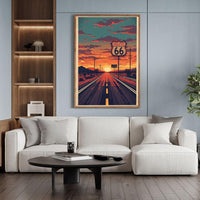 Route 66 Sunset Wall Art Print, Vintage American Highway Poster