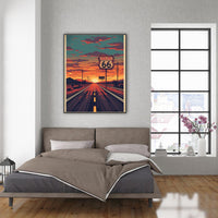 Route 66 Sunset Wall Art Print, Vintage American Highway Poster