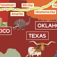 Route 66 Cartoon Map: Colorful Illustrated USA Road Trip Art Print (Digital Download)