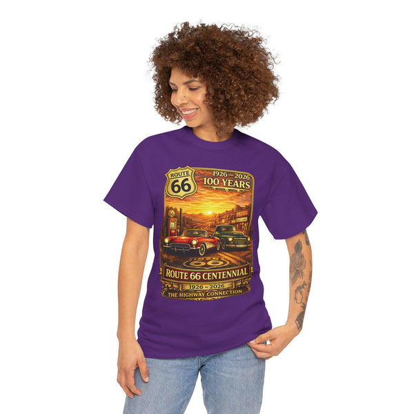 Sunset Route 66 Centennial Vintage Cars T-Shirt | 100 Years 1926-2026