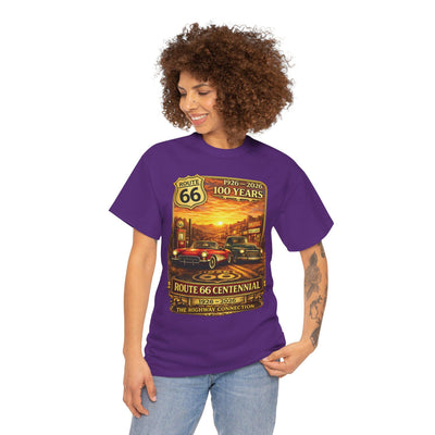 Sunset Route 66 Centennial Vintage Cars T-Shirt | 100 Years 1926-2026
