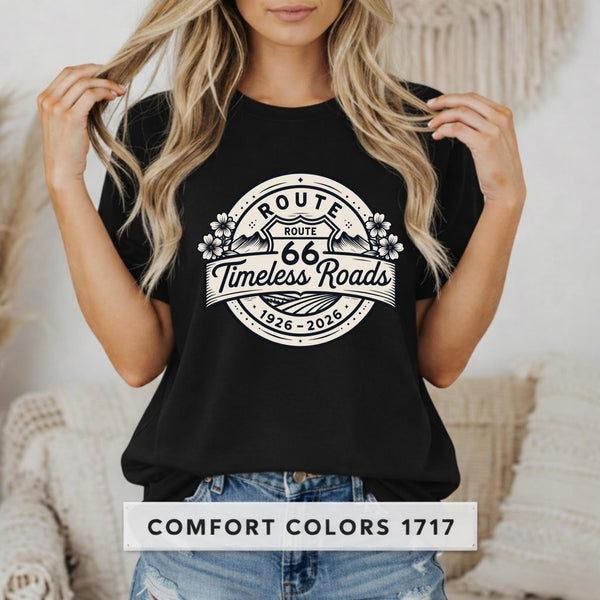 Route 66 T-shirt | Vintage Road Trip Retro Badge Womens Route 66 tee