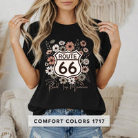 Route 66 T-Shirts, Floral Shield T-shirt | Retro Highway Sign with Wildflowers, Road Trip Tee's
