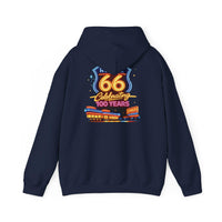 Back Print: Route 66 Retro Diner Hoodie | Vintage Roadtrip Sign, Classic Cars