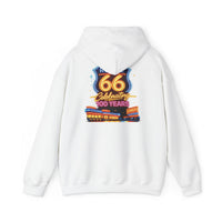 Back Print: Route 66 Retro Diner Hoodie | Vintage Roadtrip Sign, Classic Cars