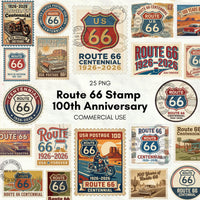 Route 66 100th Anniversary Stamp PNG, Vintage Centennial Postage Design, Americana Road Trip Decor, Sticker Mug T-Shirt - Commercial Use