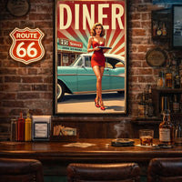 Route 66 Diner Poster Set, Retro Pin Up Car Art (Digital Download)