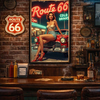 Route 66 Diner Poster Set, Retro Pin Up Car Art (Digital Download)