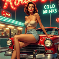 Route 66 Diner Poster Set, Retro Pin Up Car Art (Digital Download)