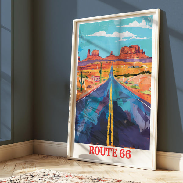 Route 66 Art Print, Vintage USA Road Trip Travel Poster