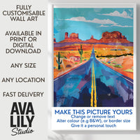 Route 66 Art Print, Vintage USA Road Trip Travel Poster
