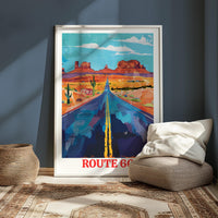 Route 66 Art Print, Vintage USA Road Trip Travel Poster