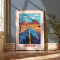 Route 66 Art Print, Vintage USA Road Trip Travel Poster