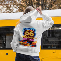Back Print: Route 66 Retro Diner Hoodie | Vintage Roadtrip Sign, Classic Cars