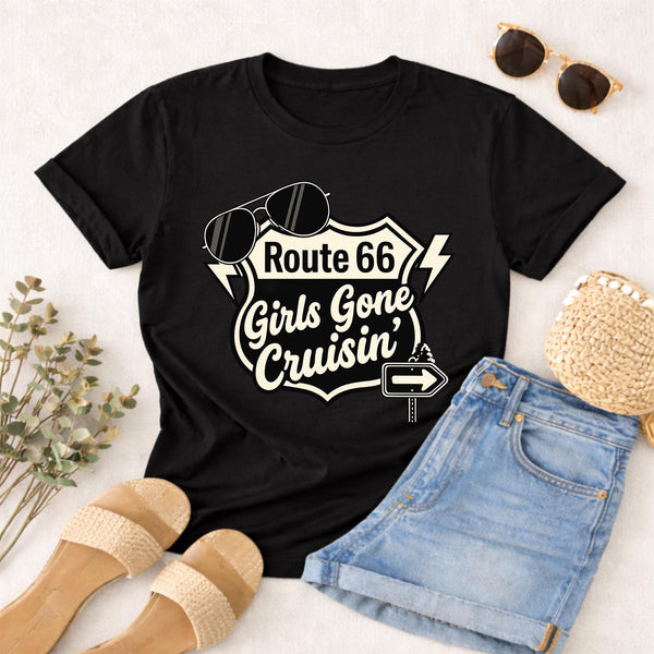 Route 66 Girls Gone Cruisin' T-Shirt | Vintage Roadtrip Sign Tee