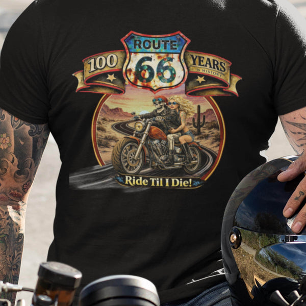 Route 66 Motorcycle T-Shirt, Anniversary Skeleton Biker Shirt