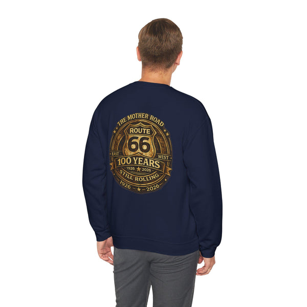 Back Print: Route 66 100 Years Emblem Sweatshirt | 1926-2026 Anniversary