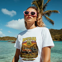 Front Print: Route 66 Centennial Vintage Car T-Shirt | Retro Highway Graphic