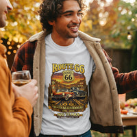 Front Print: Route 66 Centennial Vintage Car T-Shirt | Retro Highway Graphic