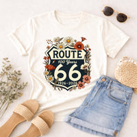 Route 66 Floral Shield T-Shirt | 100 Years Anniversary Centennial Tee
