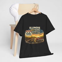 Front Print: Illinois Route 66 100 Years T-Shirt | Mother Road tee, vintage car graphic