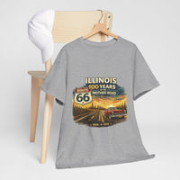 Front Print: Illinois Route 66 100 Years T-Shirt | Mother Road tee, vintage car graphic
