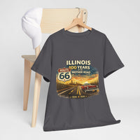 Front Print: Illinois Route 66 100 Years T-Shirt | Mother Road tee, vintage car graphic