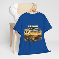 Front Print: Illinois Route 66 100 Years T-Shirt | Mother Road tee, vintage car graphic
