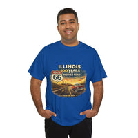 Front Print: Illinois Route 66 100 Years T-Shirt | Mother Road tee, vintage car graphic