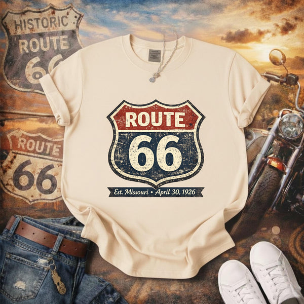 Route 66 Shield Graphic T-shirt | Vintage Highway Sign Tee