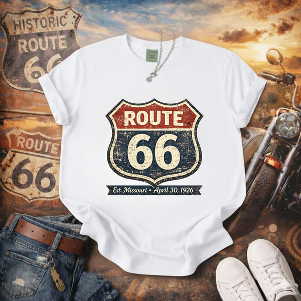 Route 66 Shield Graphic T-shirt | Vintage Highway Sign Tee
