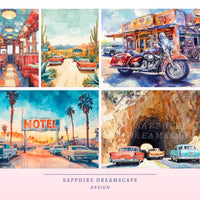 Vibrant Route 66 Junk Journal Pages, US Letter Travel Backgrounds, Retro Americana Printable Paper